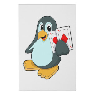 Penguin with Poker cards Faux Canvas Print