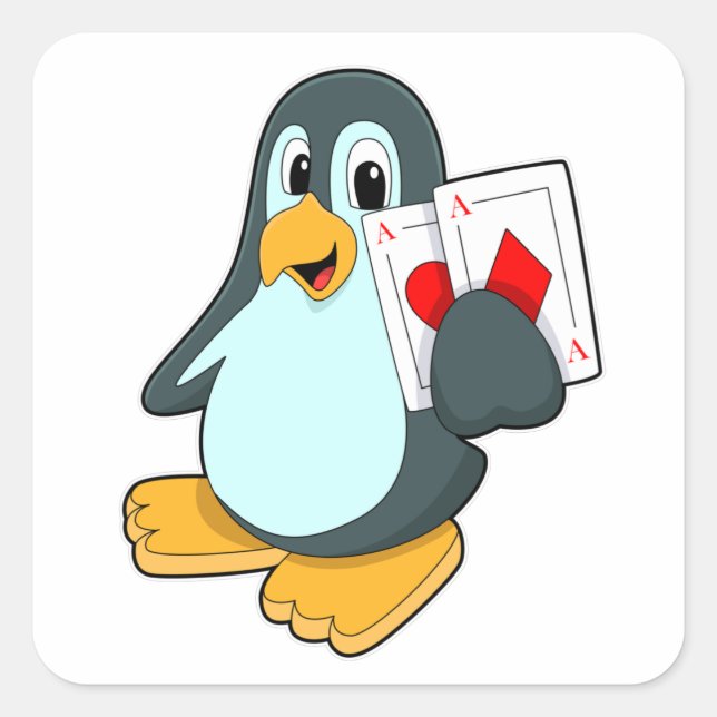 Penguin with Poker cards Square Sticker (Front)