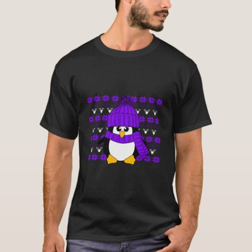 Penguin With Purple Hat And Scarf Ugly Christmas S T_Shirt