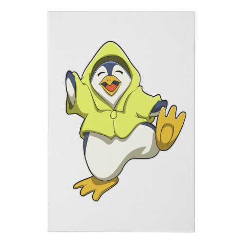 Penguin with Raincoat Faux Canvas Print