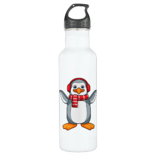 Penguin with Scarf & Headphone Stainless Steel Water Bottle