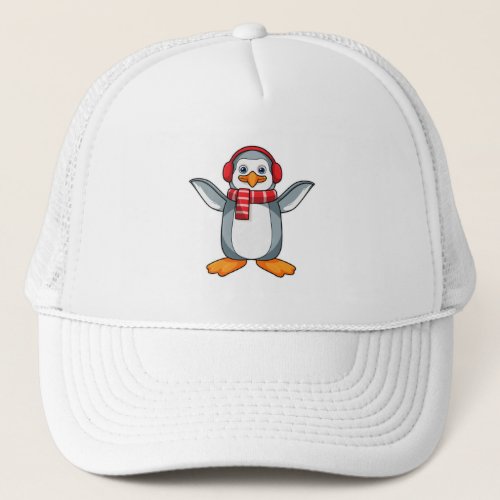 Penguin with Scarf  Headphone Trucker Hat