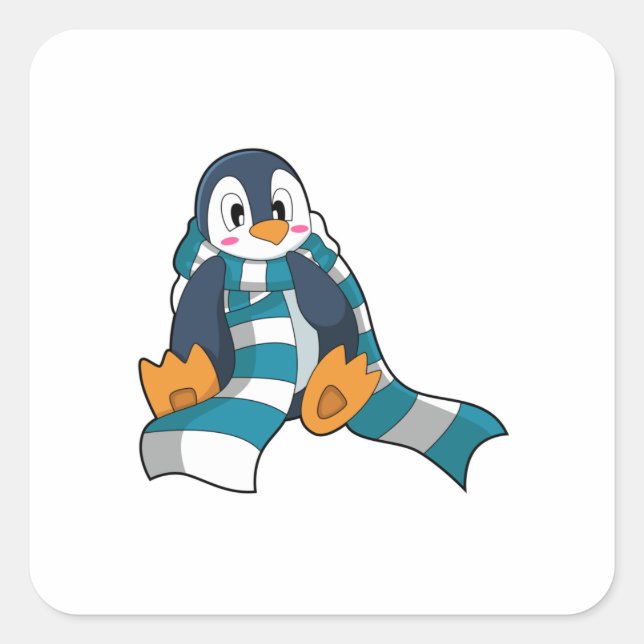 Penguin with Scarf Square Sticker (Front)