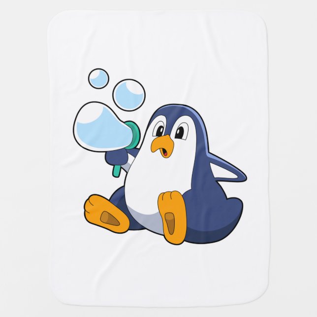Penguin with Soap bubbles.PNG Baby Blanket (Front)