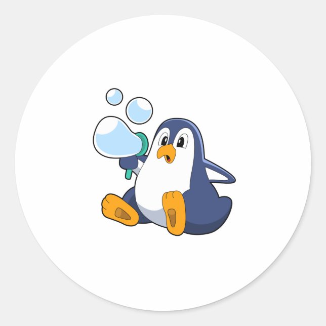 Penguin with Soap bubbles.PNG Classic Round Sticker (Front)