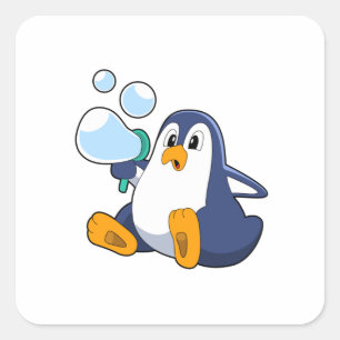 Penguin with Soap bubbles.PNG Square Sticker