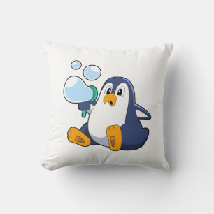 Penguin with Soap bubbles.PNG Throw Pillow