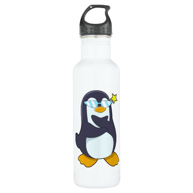 Penguin with Sunglasses Stainless Steel Water Bottle (Front)