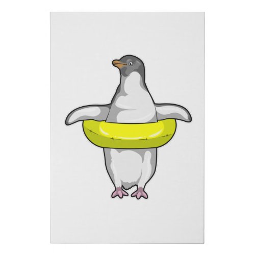 Penguin with Swim ring Faux Canvas Print