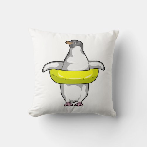 Penguin with Swim ring Throw Pillow