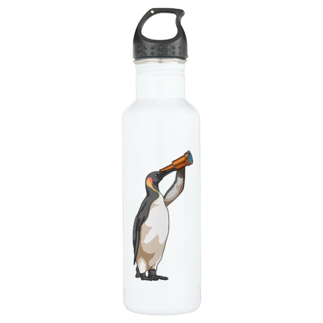 Penguin with Telescope Stainless Steel Water Bottle (Front)