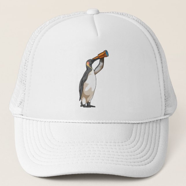 Penguin with Telescope Trucker Hat (Front)
