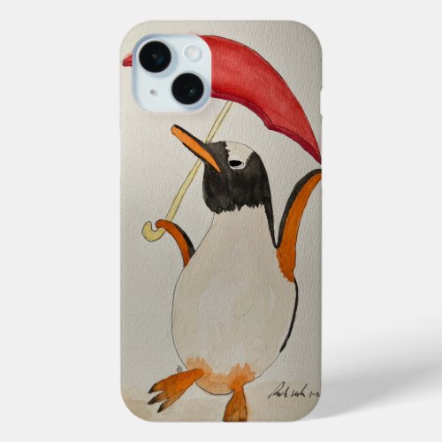 Penguin with Umbrella iPhone 15 Plus Case