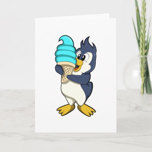 Penguin with Waffle Ice cream Card