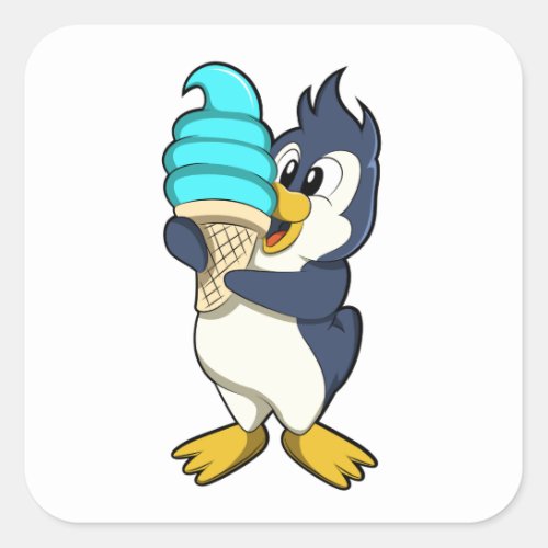 Penguin with Waffle Ice cream Square Sticker