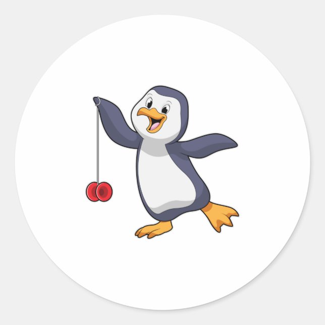 Penguin with Yo-Yo Classic Round Sticker (Front)