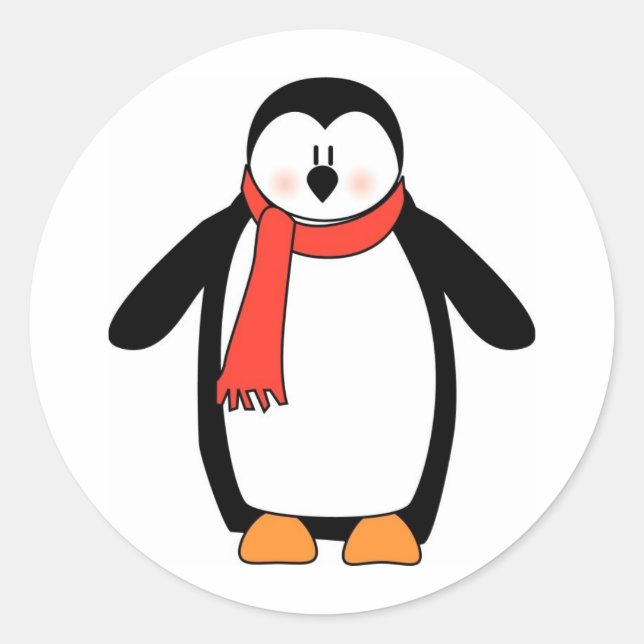 Penguin Wrapped in Red Scarf Classic Round Sticker (Front)