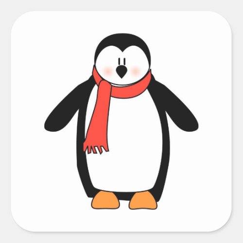 Penguin Wrapped in Red Scarf Square Sticker