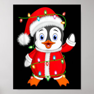 Penguin Xmas Lighting Santa Costume Penguin Christ Poster