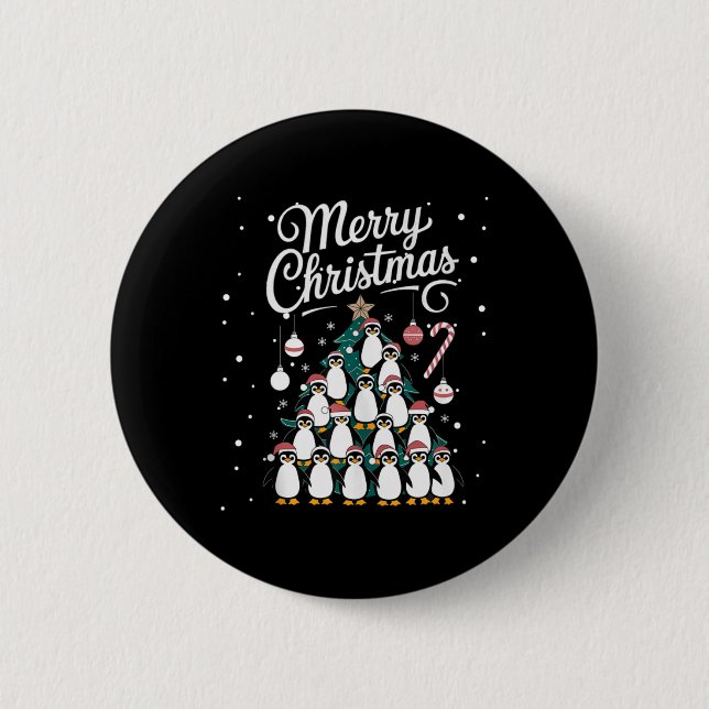 Penguin Xmas Tree Penguine Christmas Tree Merry Ch Button (Front)