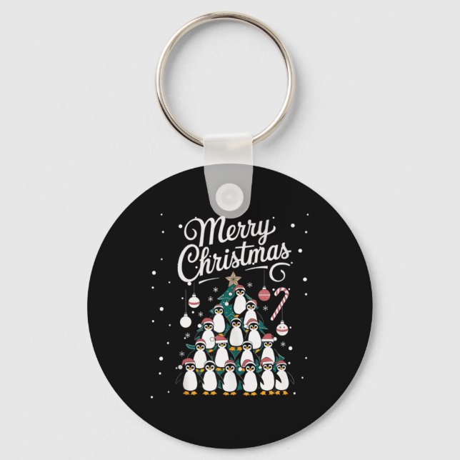 Penguin Xmas Tree Penguine Christmas Tree Merry Ch Keychain (Front)