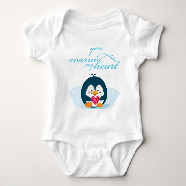 PENGUIN "you warm my heart" Baby Bodysuit (Front)