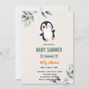 Penguin zoo animals shower birthday invitation
