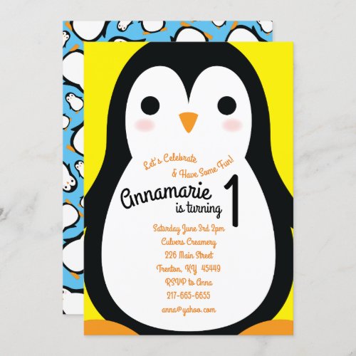 Penguins 1st Birthday Cute Winter Invitations