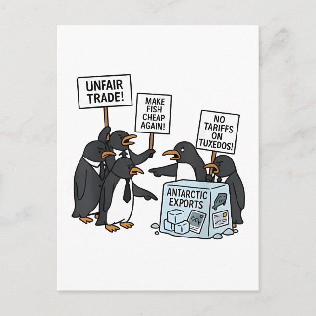 Penguins Against Tariffs Anti Trump  Holiday Postcard (Front)