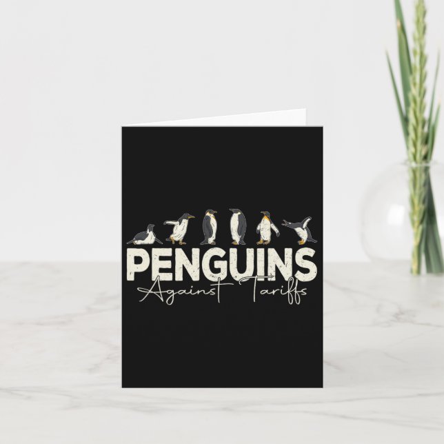 Penguins Against Tariffs Funny Animal Retro Resist Card (Front)