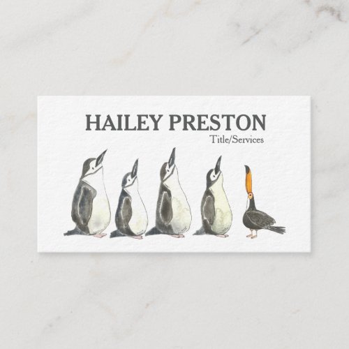 Penguins and a Toucan Looking Up Business Card
