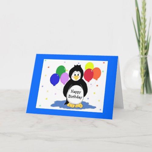 Penguins and Balloons Birthday Greeting Card