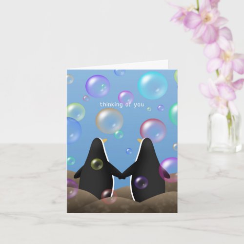 penguins and bubbles cute thinking of you card