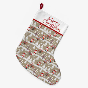 Penguins and Christmas Trees Large Christmas Stocking
