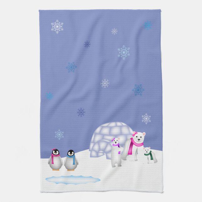 Penguins and Polar Bears Day Time Towel (Vertical)