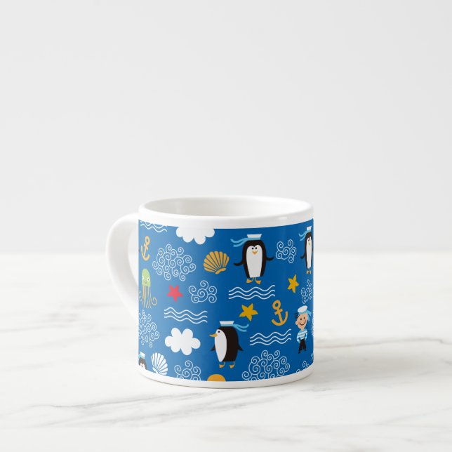 Penguins and Sailors Espresso Cup (Front Left)