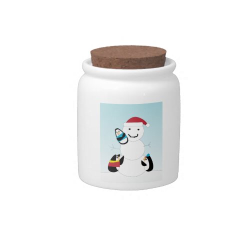 Penguins and Snow Man Candy Jar