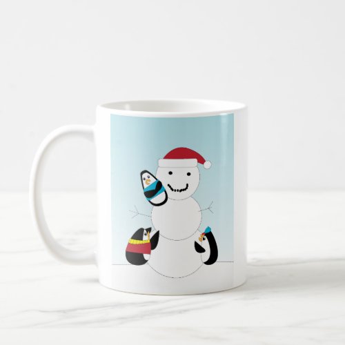 Penguins and Snowman Winter Coffee Mug