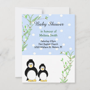 Penguins and Vines Baby Shower Invitation