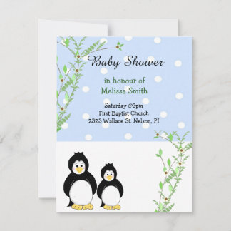 Penguins and Vines Baby Shower Invitation