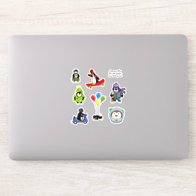 Penguins at Play Custom-Cut Vinyl Sticker (Computer)