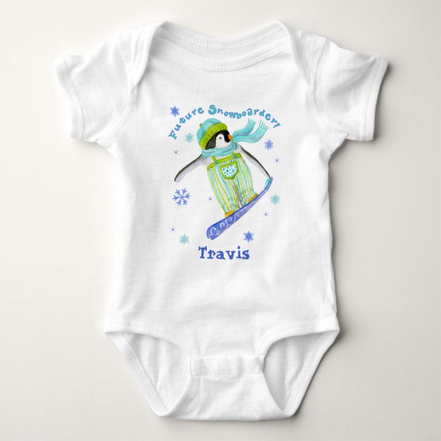 Penguins at Play, Snowboarder, Infant T-shirt Baby Bodysuit (Front)
