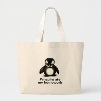 Penguins ate my Homework Large Tote Bag