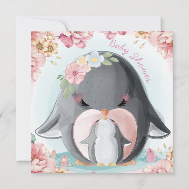 Penguins Baby Shower Invitation (Front)