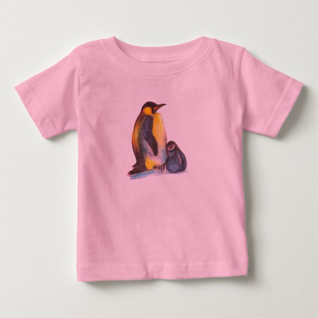 Penguins Baby Tutu Bodysuit, Pink Baby T-Shirt (Front)