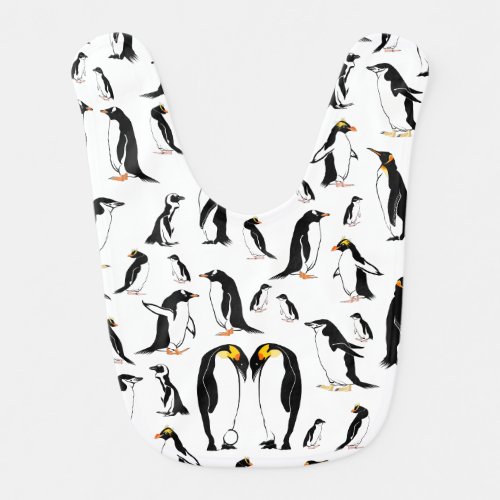 Penguins black and white pattern baby bib