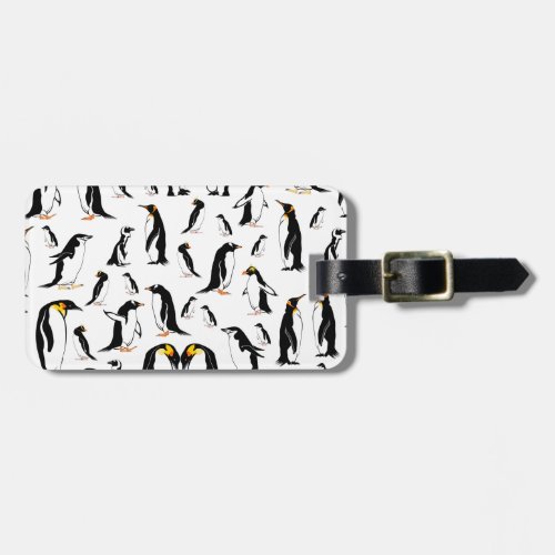 Penguins black and white pattern luggage tag