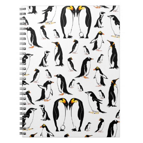 Penguins black and white pattern notebook