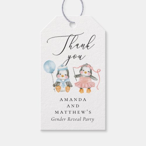 Penguins Boy or girl Gender reveal thank you Gift Tags