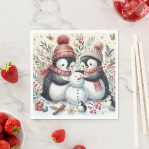 Penguins Building A Snowman Napkins